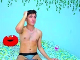 Skinny gay twink enjoys hot solo jerk off on bed