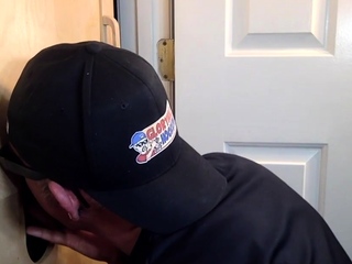Moustache gray DILF blowing black dick through gloryhole