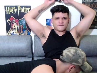 Sexy blonde trannie plays with hunks big cock in bedroom