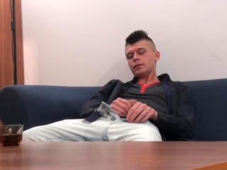 Horny gay teen jerking his dick