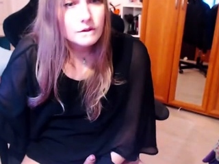 Amateur tranny in stockings solo masturbation