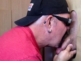 Gloryhole DILF sucks cock n holds balls