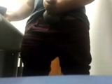 MILKING HIS BIG UNCUT BRAZILIAN DONKEY DICK AT WORK