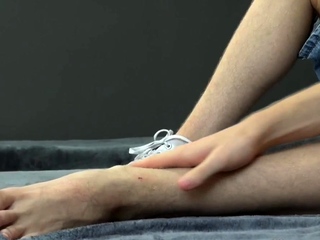 Horny twink foot tugs dick