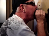 Real gloryhole DILF sucks black dick