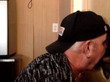 Amateur DILF eats cum after gloryhole BJ