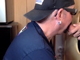 Gloryhole DILF fills mouth with cock