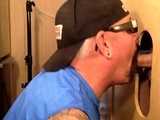 Gloryhole cocksucking DILF sucks penis